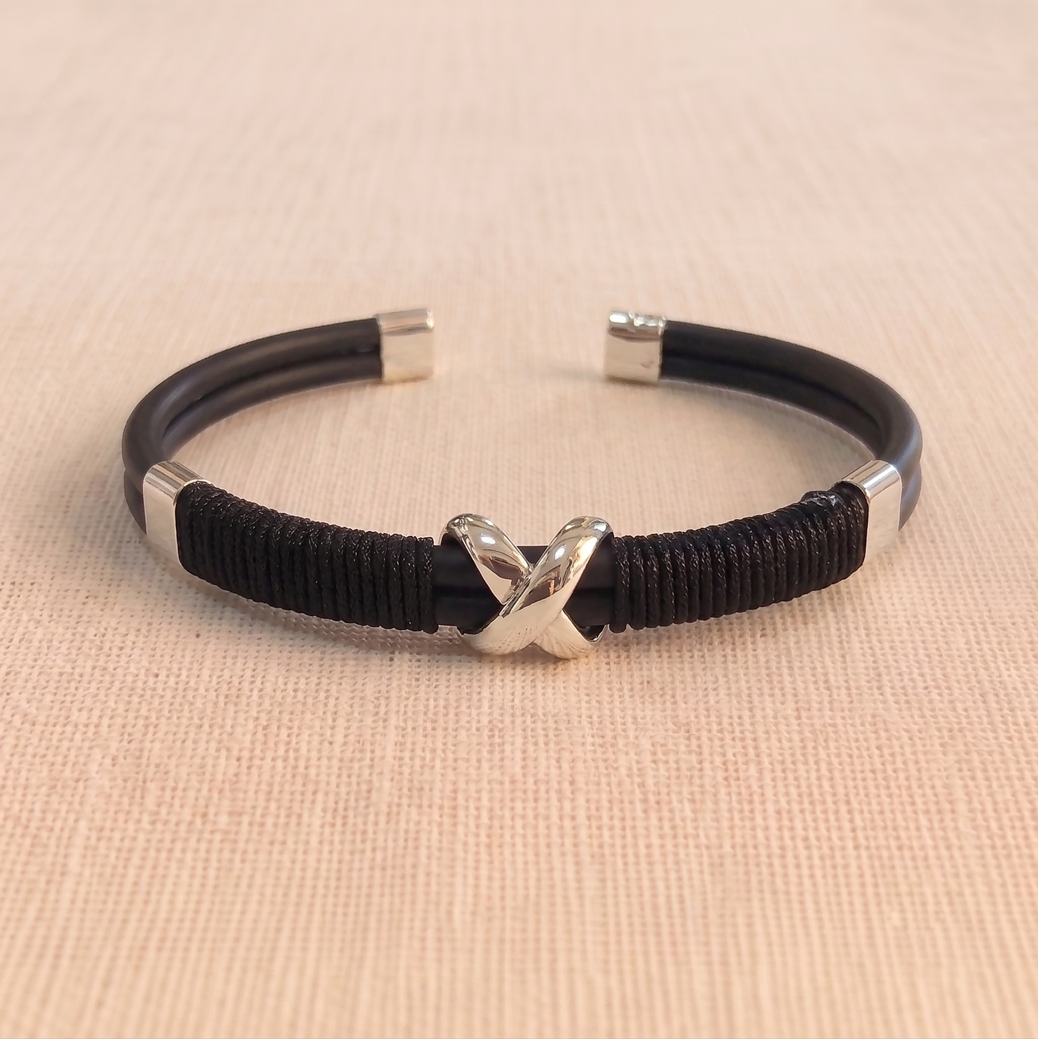 The Intersection .925 Silver & Rubber Cuff – Onyx Black Edition
