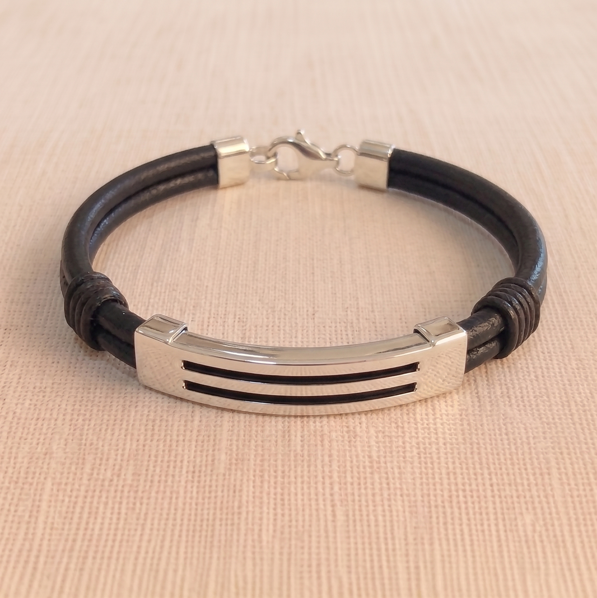 The Horizon Parallel .925 Silver & Dual-Strand Leather Bracelet