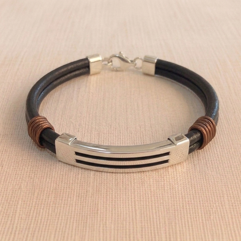 The Horizon Parallel .925 Silver & Dual-Strand Leather Bracelet – Espresso Edition