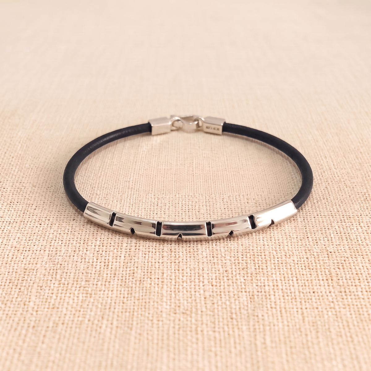 The Quad Modular .925 Silver & Leather Bracelet – Onyx Black Edition