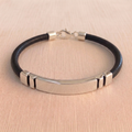The Grid Linear .925 Silver & Slim Leather Bracelet – Onyx Black Edition