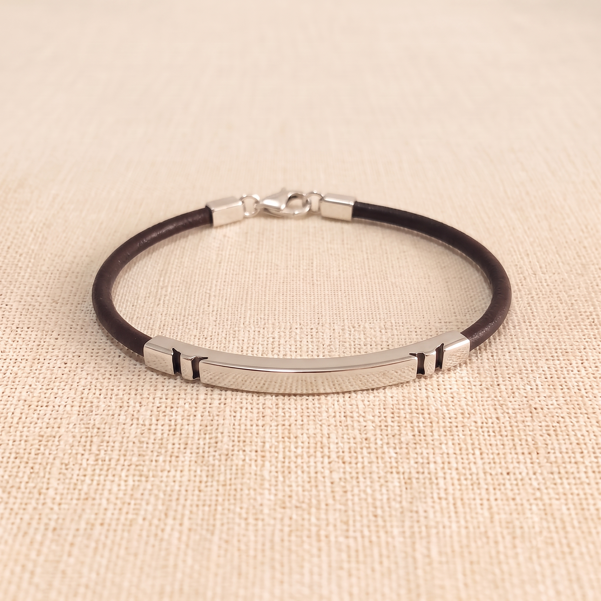 The Grid Linear .925 Silver & Slim Leather Bracelet – Espresso Edition