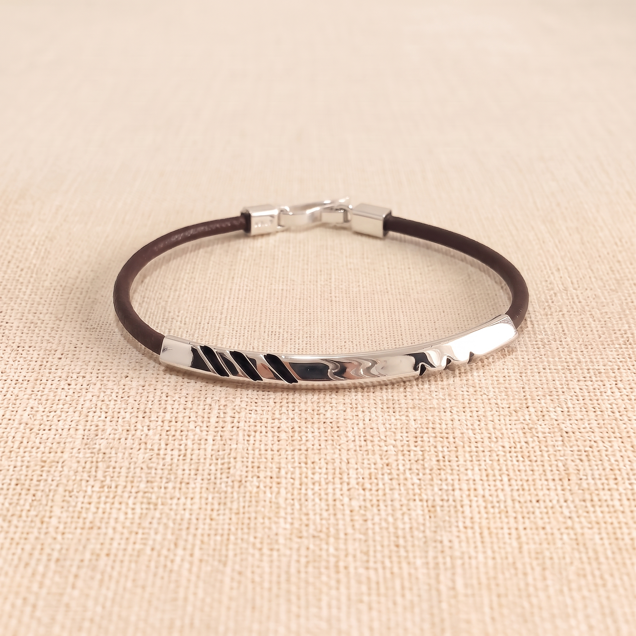 The Apex Asymmetric .925 Silver & Slim Leather Bracelet – Espresso Edition