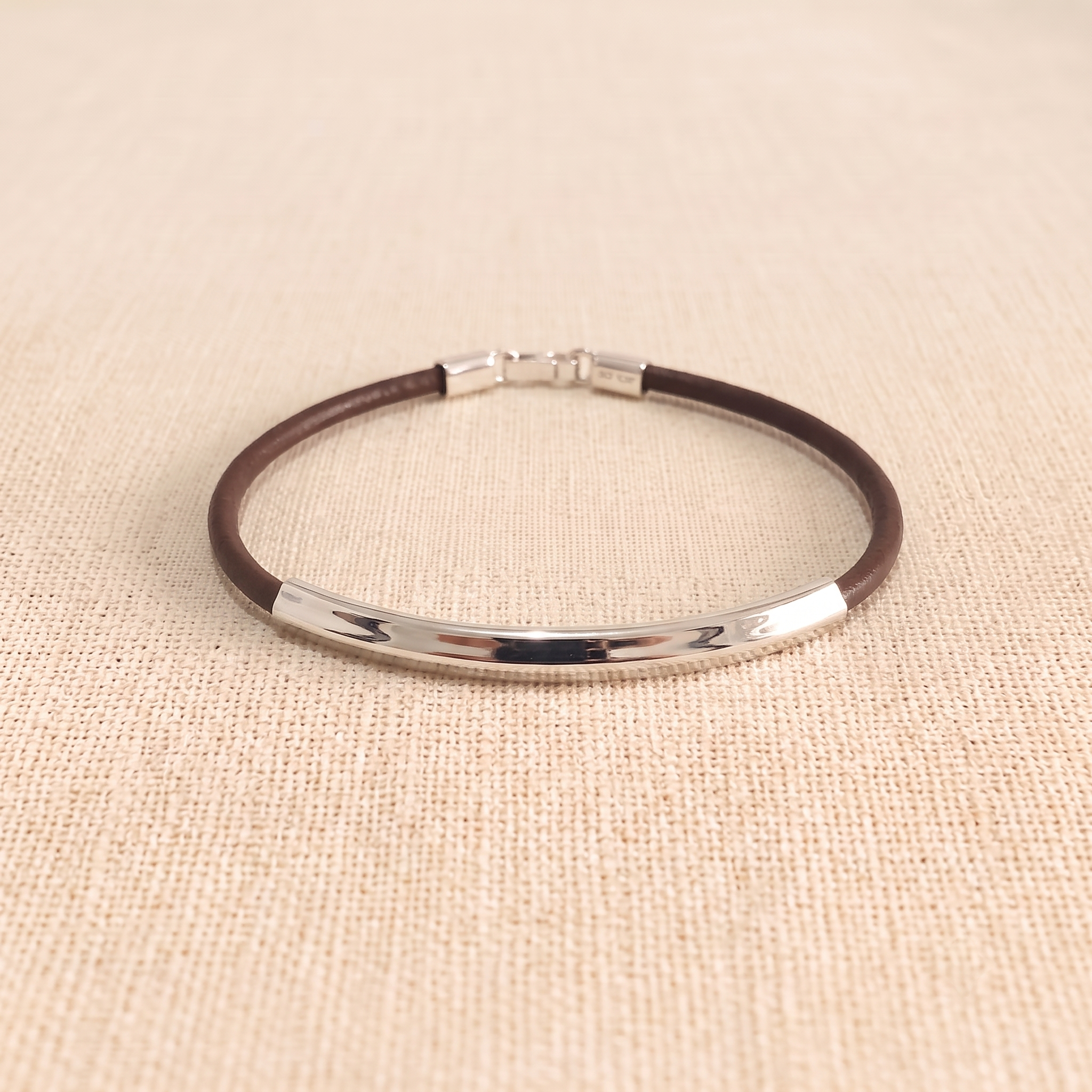 The Core Square-Bar .925 Silver & Slim Leather Bracelet – Espresso Edition