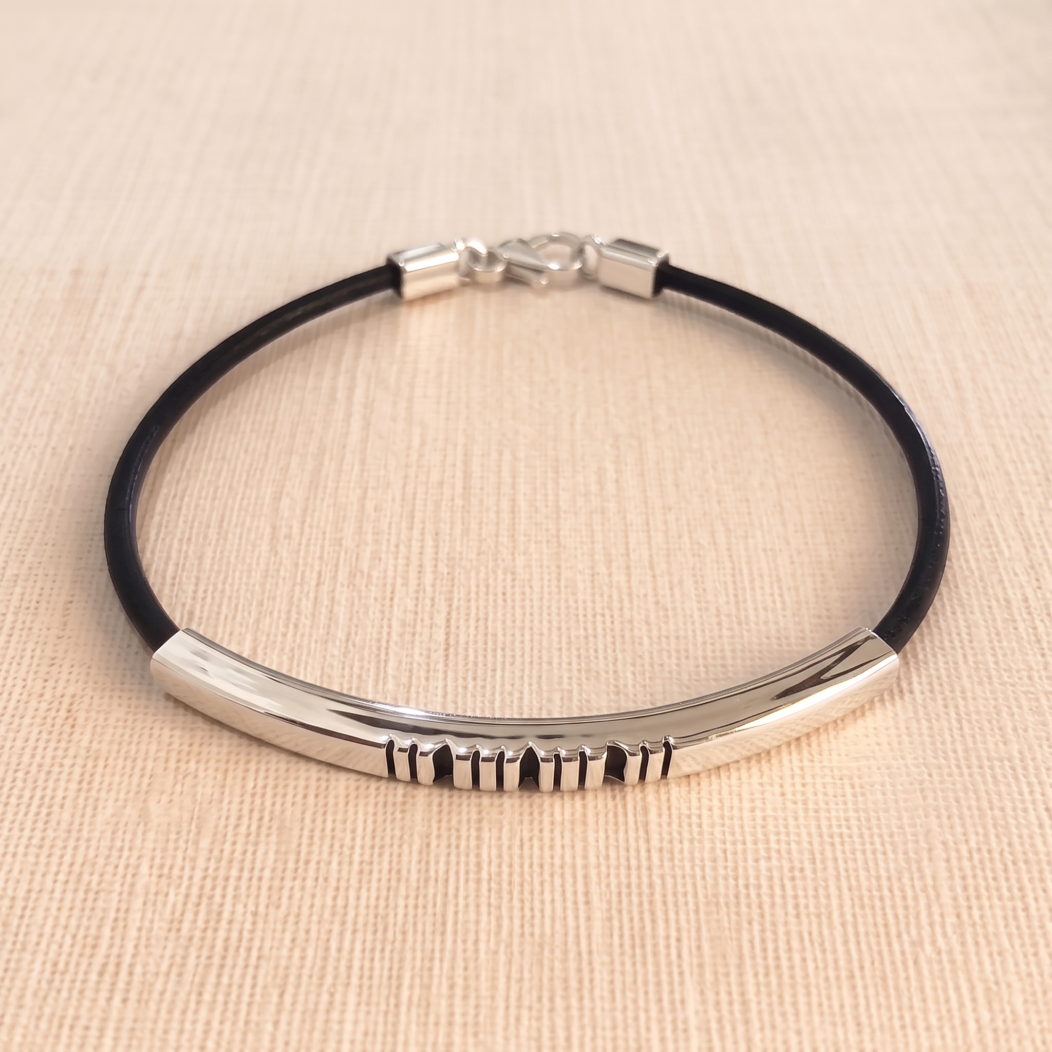 The Matrix Slotted Square-Bar .925 Silver Bracelet – Onyx Black Edition
